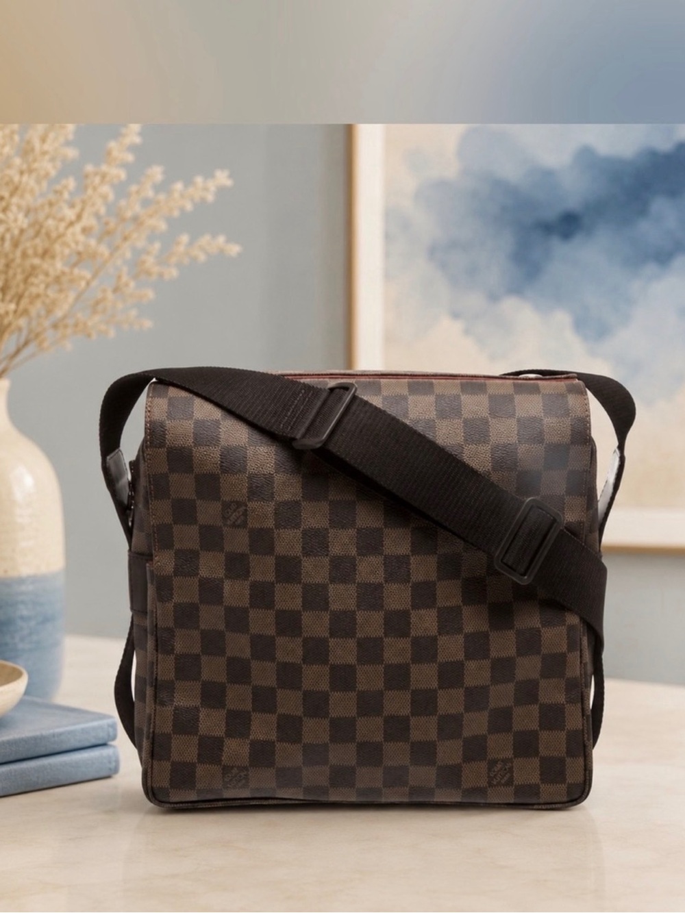 Louis Vuitton Men's Brown Checkered Messenger Bag - Canvas Shoulder Bag